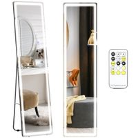 homcom espejo con luz espejo de pie led ajustable y mando a distancia decoracion moderna 40x51x1565 cm plata y negro   aosom espana