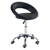 taburete con ruedas giratorio altura ajustable respaldo ergonomico metal y cuero sintetico negro