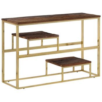 Mesa Consola De Acero Inoxidable Dorado Y Madera Maciza Vidaxl