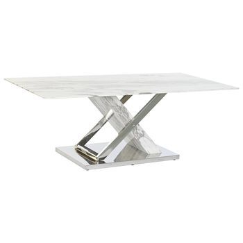 Mesa Centro Acero Cristal 120x60x42 Simil Marmol