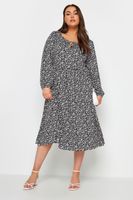 yours vestido negro de florecillas con manga globo mujer curvy y tallas grandes yours