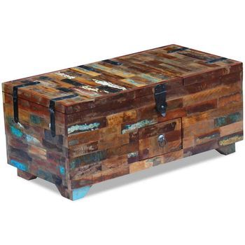 Mesa De Centro Baúl De Madera Maciza Reciclada 80x40x35 Cm Vidaxl