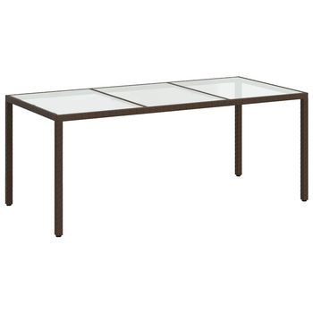 Mesa Jardín | Mesa De Exterior Vidrio Templado Ratán Sintético Marrón 190x90x75 Cm