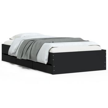 Cama Para Adulto | Cama Individual | Cama Con Cajones Madera De Ingeniería Negra 75x190 Cm