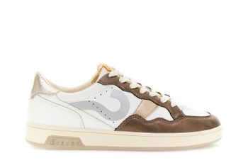 zapatillas de piel con inserciones laminadas white/brown