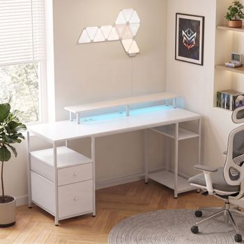 Mesa De Escritorio De Melamina Homcom 155,5x48x88,5 Cm Blanco