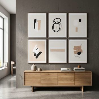 Juego de 6 cuadros moderno de lienzo beige 60x4x80 cm