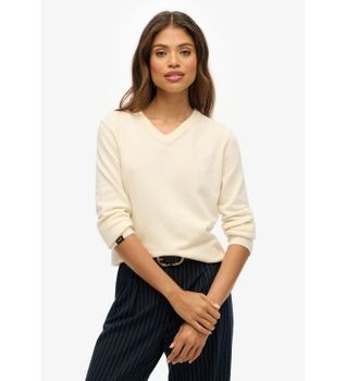 Superdry para mujer. W6110644A Jersey Clásico beige (L), Casual, Acrílico