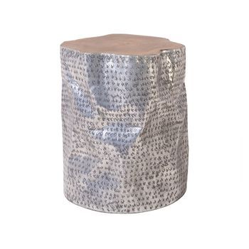 Mesa Auxiliar Decorativa De Madera De Teca Plata Y Aluminio Gordon