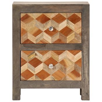 Mesita De Noche | Mesa Auxiliar | Mesilla Madera Maciza De Mango Gris 40x30x50 Cm
