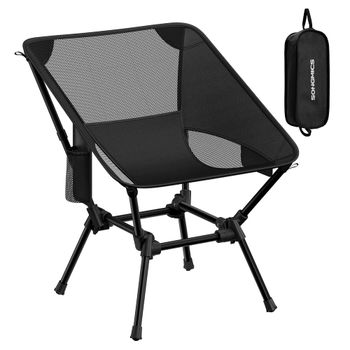 Sillas de Camping Bajas con Respaldo Plegable y Altura Ajustable, Negro / 1