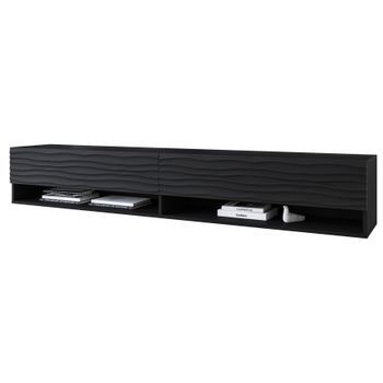 Mueble De Tv Lowboard A 180 Cm, Mueble De Televisión, Mueble De Salón, Sin Iluminación Led, Color Negro Ondulado