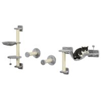 pawhut juego de escalada para gatos de pared 4 piezas con hamaca bola plataformas 845x19x54 cm gris y beige   aosom espana