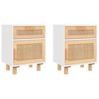 mesitas de noche 2 uds madera maciza pino blanco ratan natural vidaxl