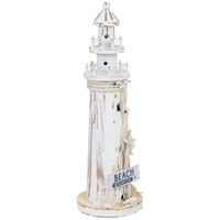 figura de decoracion faro de madera con led blanca 13x13x39 cm