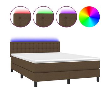 Cama box spring colchón luces led tela marrón oscuro 140x200cm botones