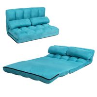 costway sofa de suelo regulable sofa cama plegable en 6 posiciones revestimiento removible en ante con 2 cojines para dormitorio salon balcon azul