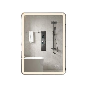 Costway Espejo LED 70x50cm Con Luces 3 Colores Antivaho y Luz Regulable Plata