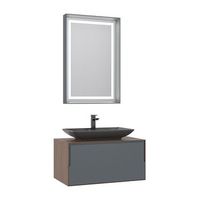 conjunto de mueble con lavabo y espejo 2 piezas  - 60 x 50 x 40 cm - nogal  antracita
