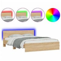 cama matrimonial  cama para adultos  estructura de cama cabecero y luces led roble sonoma 160x200 cm