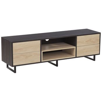 Mueble De Tv De Madera Oscura Y Clara Para Tv De Hasta 65ʺ Estantes De Almacenamiento Cajones Organizador De Cables Maine