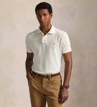 Polo Ralph Lauren para hombre. 710680784372 El icónico polo de piqué blanco roto (L), Casual, Algodón, Manga corta