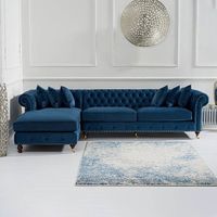 flora blue velvet left facing chesterfield corner chaise sofa