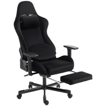 HOMCOM Silla de Oficina Ergonómica con Masaje y Cojín Lumbar Calefactable Reclinable de Lino con Reposabrazos 4D Negro   Aosom España