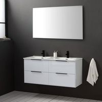 mueble de bano suspendido de 120 cm blanco brillante con manija negro mate  paris