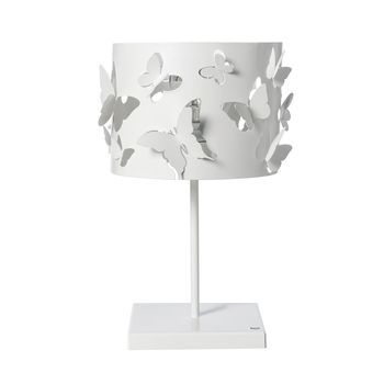Lámpara De Mesa Farfallosa 20x20x37,2 Cm De Hierro Perforado Con Mariposas En Relieve Efecto De Luz Decorativa Casquillo E27 Made In Italy Blanco