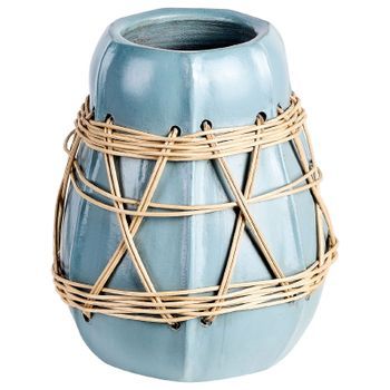 Jarrón De Terracota Azul Claro Beige 27 Cm Natural Flores Artificiales Kamering