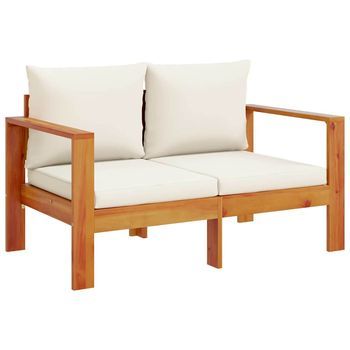 Sofá De Jardín 2 Plazas | Sofá De Exterior Con Cojines Madera Maciza De Acacia