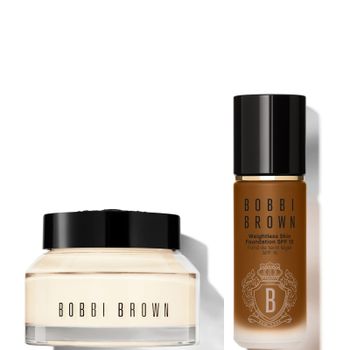 Bobbi Brown Hydrating Duo: Vitamin Enriched Face Base+ & Weightless Skin Foundation Bundle (Various Shades) - Neutral Warm Walnut