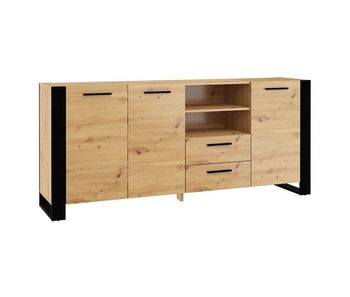 Bufé largo 3 puertas 2 cajones nouka madera y negro