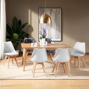 4 sillas de comedor, asiento acolchado, ergonómicas y estables, blanco