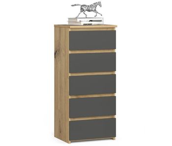 Cómoda akord cl5 roble artisan 40 cm 5 cajones frente en color grafito gris 40x35x92 cm