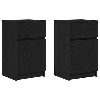 Pack 2 Uds Mesillas De Noche | Mesita De Noche . Madera De Ingeniería Negra 39x35x65 Cm