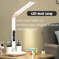 lampara de escritorio led lampara de mesa plegable tactil regulable por usb con calendario reloj de temperatura luz nocturna para estudio lampara de lectura