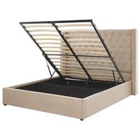 cama con almacenaje de terciopelo beige plateado 160 x 200 cm cabecero lubbon