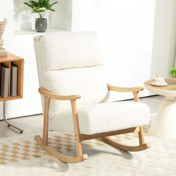 Mecedora De Poliéster Espuma Caucho Homcom 65x90x98 Cm Crema