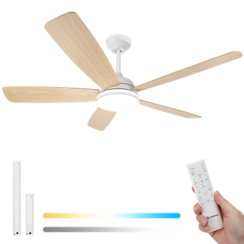 Aigostar Ventilador de Techo con Luz Silencioso 52″, Motor DC Reversible 30W, Mando a Distancia, 6 Velocidades, Luz Regulable (2700K-6500K), Ideal para Dormitorio, Sala o Cocina. Ø132 cm