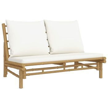 Banco De Jardín | Banco De Exterior | Silla De Jardín De Bambú Con Cojines Blanco Crema