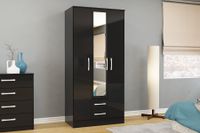 adalee black 3 door 2 drawer wardrobe with mirror