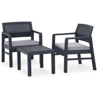 conjunto de muebles de jardin 3 uds  mesa y sillas con cojines plastico gris