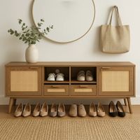zapatero de madera y cana elegante estilo escandinavo