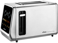 tostadora - ufesa onetouch duo 850 w 2 ranuras extra anchas xl 6 niveles de tostado descongelar inox
