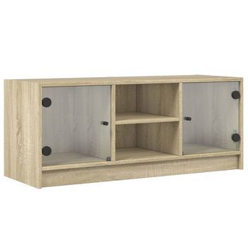 Mueble Tv | Mueble De Salón | Armario Tv Con Puertas De Vidrio Roble Sonoma 102x37x42 Cm