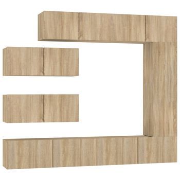 Set De 7 Uds Muebles Tv | Mueble De Salón | Armario Tv Madera Contrachapada Roble Sonoma