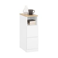 mesa estrecha auxiliar mesita de noche con 1 estante abierto y 2 cajones mesita para salon comedor dormitorio con 1 puerta blanco y madera 20 x 35 x 60 cm fbt149-wn sobuy es