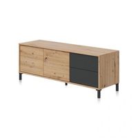 mueble tv de 2 cajones y 2 puertas 130 cm lea gris antracita - roble nodi 130 x 47 x 41 cm
